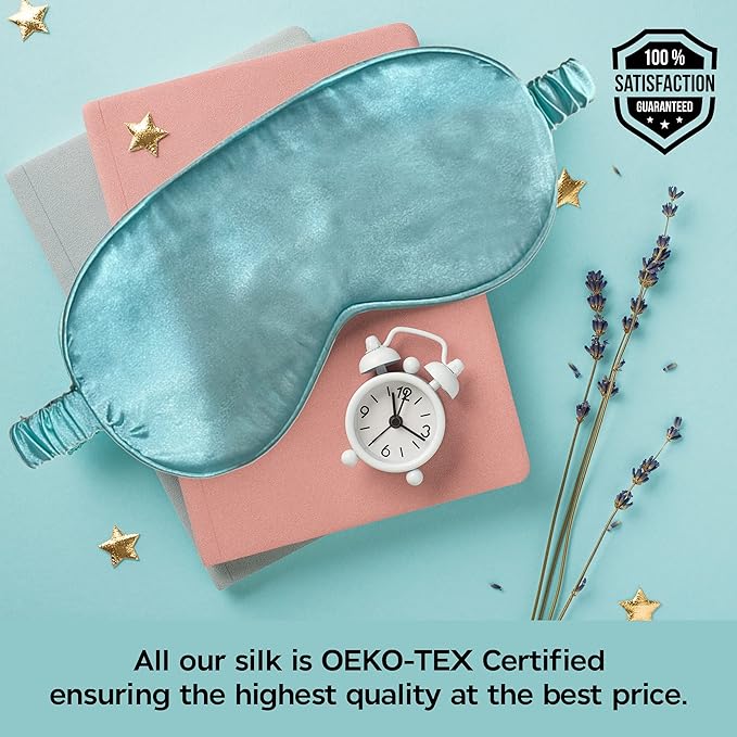 Le Luxe Silk Sleep Mask (Luxury Silk Sleep Mask, Made with 100% Real Natural Pure Silk Eye - Eye Cover - Eye Mask - Anti Aging - Skin Care - Ultra Soft - Light & Comfy (Blue)