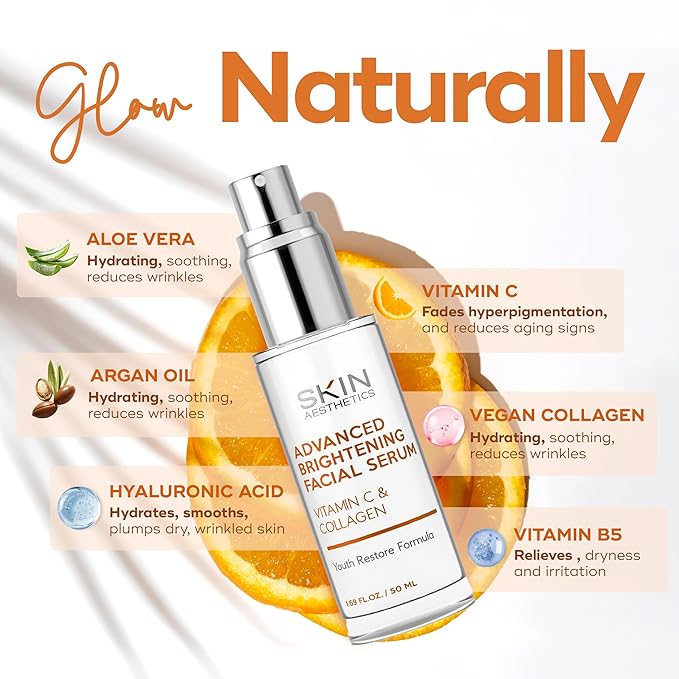 Vitamin C Serum For Face - Dermatologist Tested - with Collagen For Dark Spots, Skin Brightening, Anti-Aging & Acne + Fine Lines & Wrinkles - Vegan, Clean Beauty Korean Skin care
