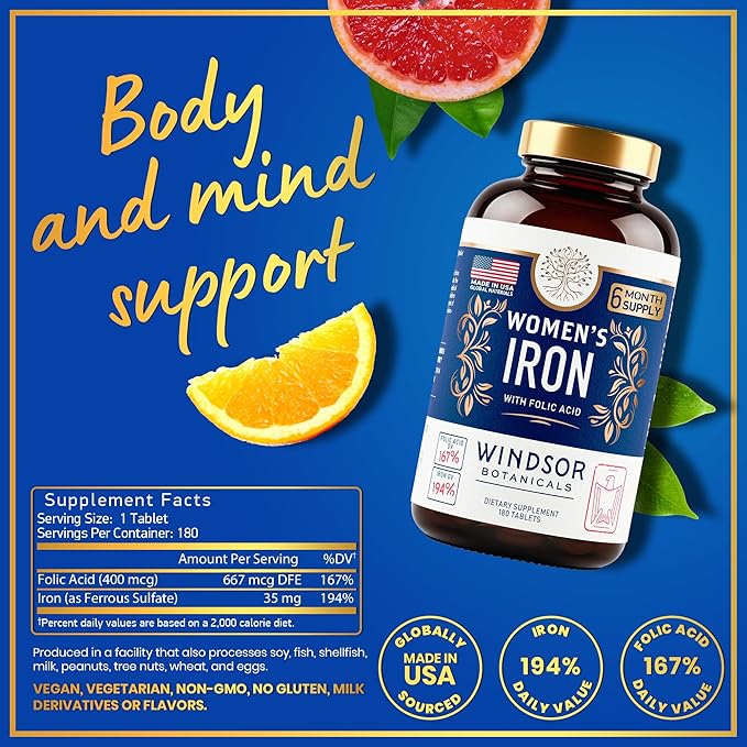 WINDSOR BOTANICALS Liquid Collagen and Iron for Women Beaty and Wellness Bundle