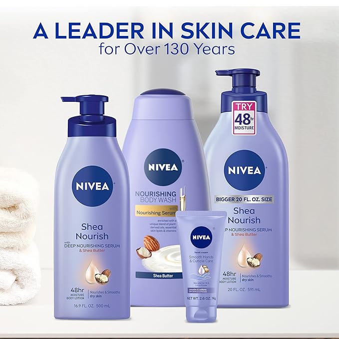 NIVEA Shea Nourish Body Lotion, Dry Skin Lotion with Shea Butter, Pack of 6, 2.5 Fl Oz Travel Size Toiletries