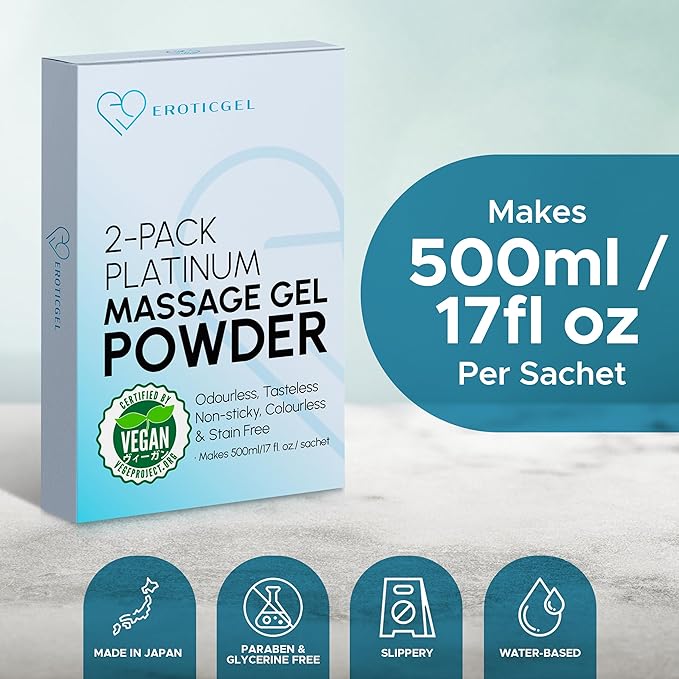 2 x Premium Massage Gel Powder | 5g Travel Sachet Makes 500ml/ 16.9 fl oz | Made in Japan Paraben & Glycerine Free