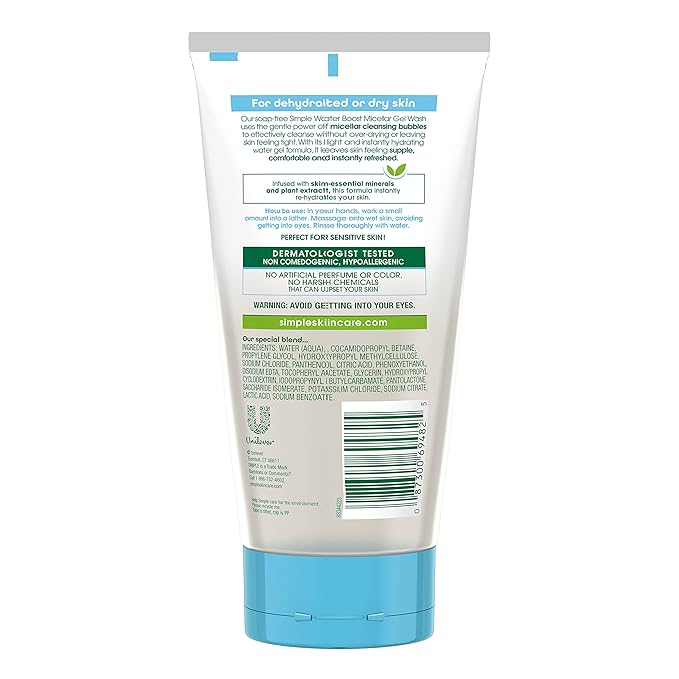 Simple Water Boost Micellar Facial Gel Wash for Sensitive Skin, 5 Ounce (Pack of 3)