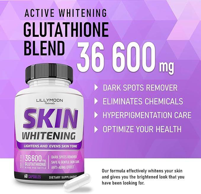 Glutathione Whitening Pills Skin Lightening Pills - Skin Whitening Formula - Glutathione Whitening Skin Pills with Vitamin C - Skin Lightener - Dark Spot Remover - Made in USA