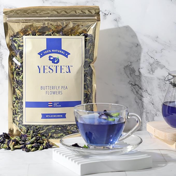 YESTEA 100% Organic Butterfly Pea Flower 4.41 oz (375+ Cups) Small-Batch and Handpicked from Thailand - Non GMO Rich in Antioxidants, Caffeine Free, Vegan, and Gluten Free (4.41 Oz)