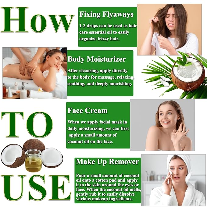 Elitzia Coconut Oil Hair Spa Skin Care Massage Oil Conditoner Liquid Skin Nourish Moisturier Makeup Remover Fix Flyaways Versatile Base Oil Face Body Pure Natural 3.99fl.oz