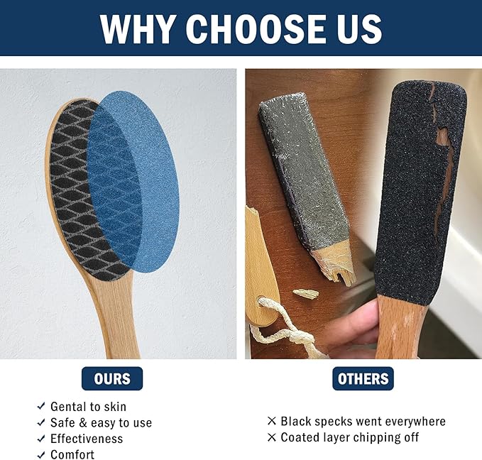 FVION Bamboo Foot File Callus Remover - Portable Foot Scrubber Pedicure Feet Sander File, Double-Sided Heel Scraper for Smooth and Soft Feet