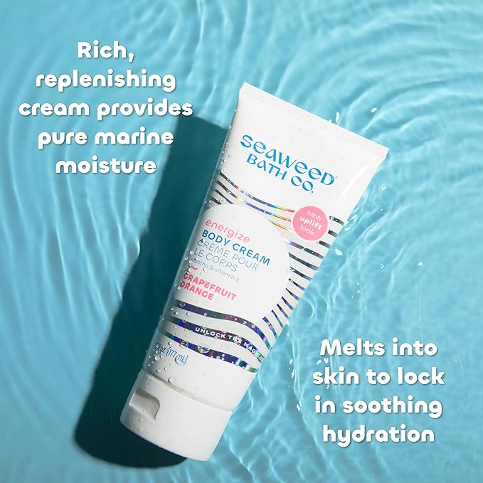 Seaweed Bath Co. Energize Body Cream, Grapefruit Orange Scent, 6 Ounce, Invigorating Hand & Body Lotion Moisturizer for Dry Skin, with Sustainably Harvested Seaweed, Matcha, Vitamin C