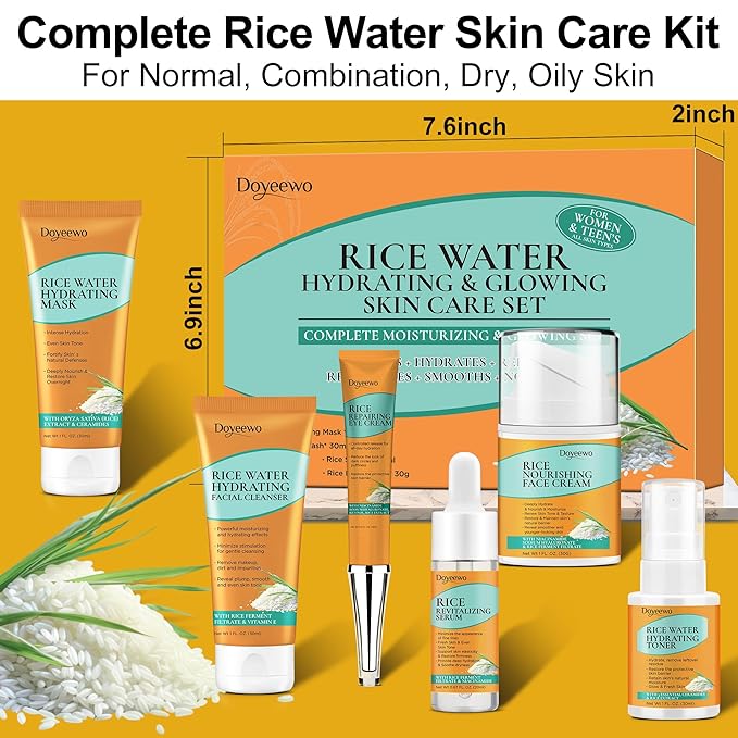 Skin Care Set,Women Teen Milk Skincare Rice Water Hydrate Glow Repair Anti-Aging Facial Routine Kit Gift Set for Womens Mom Wife Teenager Girl Birthday Trendy Stuff Christmas Gifts Stocking Stuffers