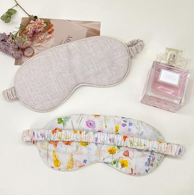 Pure Linen Eye Mask, 100% Linen Eye Mask for Girls,Travel Breathable Sleep Mask,Adjustable Strap, Hypoallergenic, Cooling with Travel Bag Gift Package(Oat)