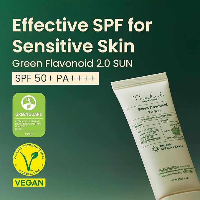 THE LAB BY BLANC DOUX Green Flavonoid 5.0 Serum & 2.0 Sunscreen Soothing Hydrating Moisturizing Facial Treament SPF 50 for Sensitive Acne-Prone Skin Korean Beauty Skincare
