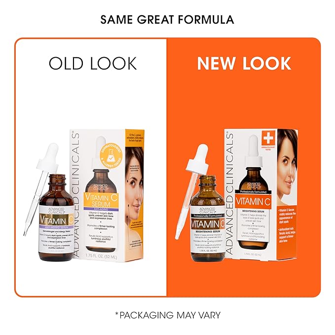 Advanced Clinicals Brightening Vitamin C Serum For Face With Glycolic Acid + Lactic Acid | Vitamin C Eye Serum Face Moisturizer For Improving Look Of Dark Spots & Uneven Complexion, 1.75 Fl Oz