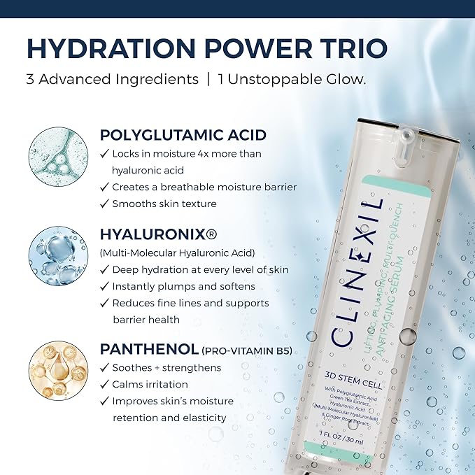 Multi-Quench Hydrating Serum – Polyglutamic Acid, Hyaluronic Acid, Vitamin-B5 for Deep Hydration, Mositure Binders & Skin Barrier Repair for Dry & Sensitive Skin –– Fragrance Free – 1 FL OZ