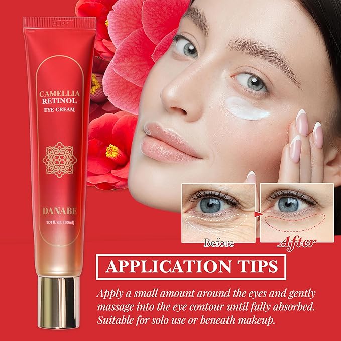 Camellia Retinol Eye Cream with Hyaluronic Acid | Daily Korean Eye Cream, Hydrating Eye Cream to Reduce Wrinkles, Fine Lines, Dark Spots & Eye Bags | No Animal Trials (0.67 fl oz)