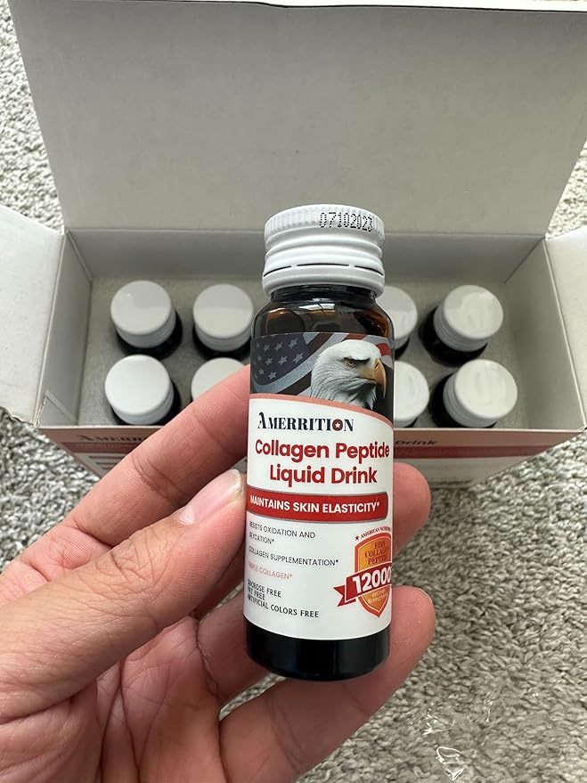 Liquid Collagen Peptide Drink - 12000mg Hydrolyzed Marine Collagen Peptides with Collagen Tripeptide, Supports Healthy Hair Skin Nails Joints and Bones (1 Box, 10 Bottles)