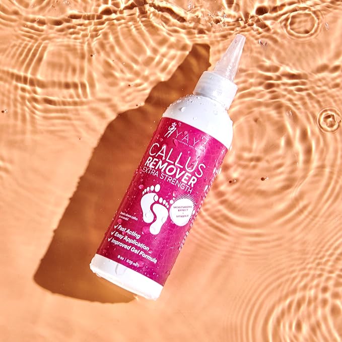 Yaya Callus Remover for Feet - Extra Strength - Vitamin E + Moisturizing Effect - Foot Scrubber File and 5 Pink Latex Gloves - Callus Remover Gel 8OZ - Foot Spa Kit