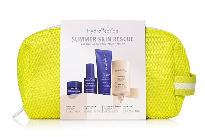 HydroPeptide Summer Skin on-the-Go Regenerative Routine & Travel Size Kit: Power Lift, Power Serum, Exfoliating Cleanser & Solar Dew Mineral Melt SPF30