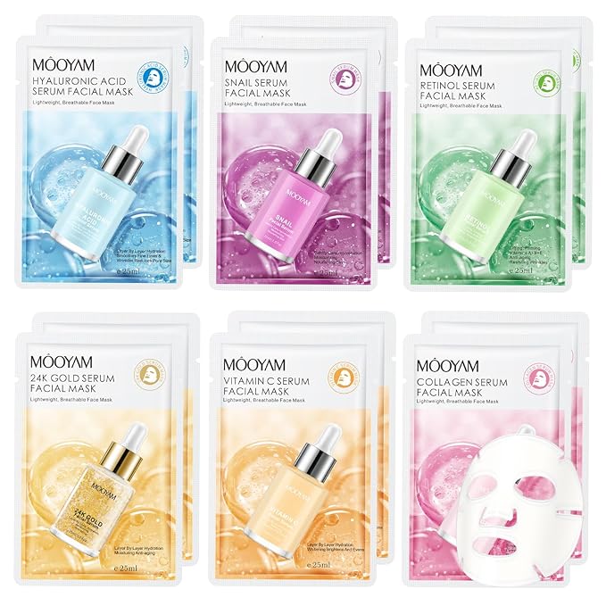 12 Pack Sheet Face Masks Skincare for All Skin Types, Gentle & Nourishing Skincare Face Masks, Suitable for Sensitive Skin, Bulk Facial Mask Set for Women & Face Spa