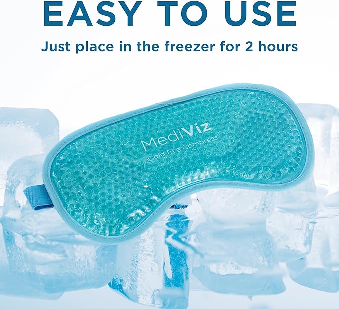 Cooling Gel Eye Mask- Reusable Cold Eye Mask for Puffy Eyes, Allergies, Sinuses - Soothes Dark Circles & Aids with Headaches - Comfortable & Easy to Use with Stretchy Band - Blue