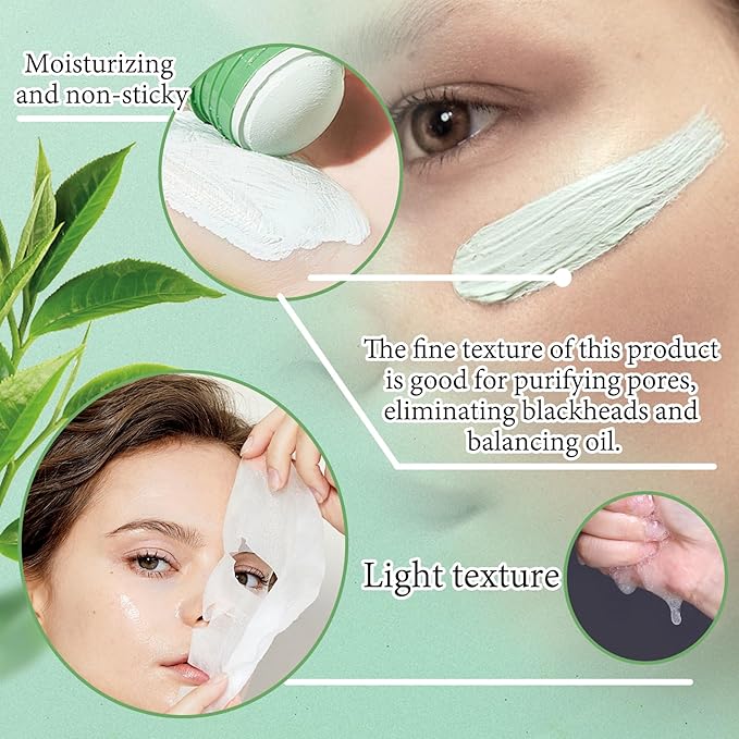 5PCS Green Tea Face Sheet Masks Set, 2PCS Oil Control Long Lasting Moisturizing Blackhead Remover Facial Mask Clay Stick, Deep Pore Cleansing Face Mask Skin Care for All Skin Types(7PCS)