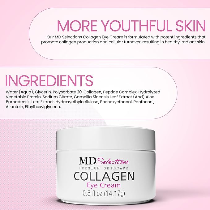 Collagen Eye Cream with Hyaluronic Acid, Under Eye Cream for Puffiness, Under Eye Bags, Hydrating Under Eye Cream, Eye Skin Care, 0.5+0.5 Fl Oz (Pack of 2)