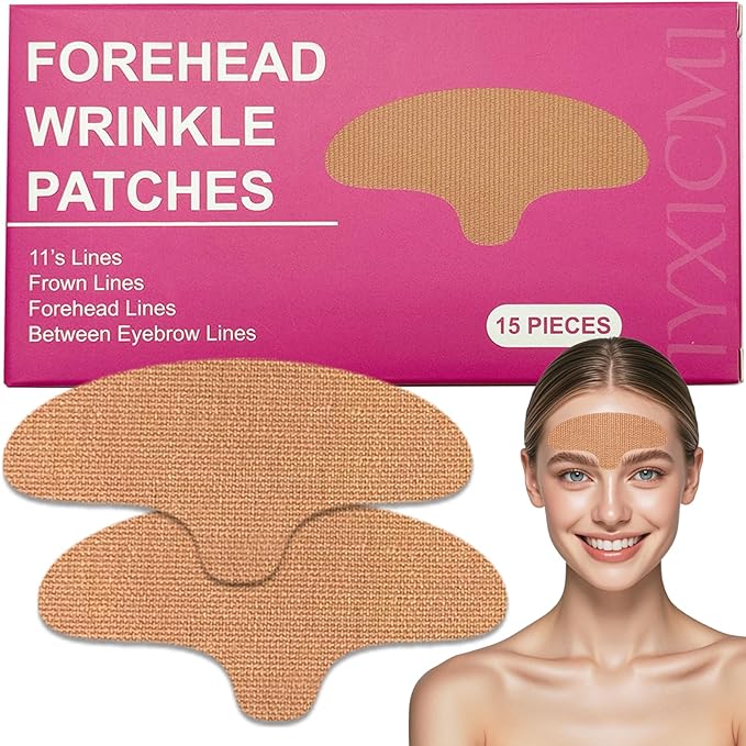 Forehead Wrinkle Patches, 15 PCS Face Tape for Wrinkles, Kinesiology Tape for Face, Facial Myofascial Lift Tape for Frown 11's Lines, Fine Lines Between Eyebrow Wrinkle Patches
