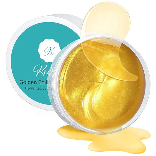 24K Gold Under Eye Patches For Wrinkles- Gold Eye Patches for Puffy Eyes - Dark Circles Under Eye Treatment - Anti-aging Golden Eye Mask with Hyaluronic Acid Vitamin D and E. 60 Eye Masks