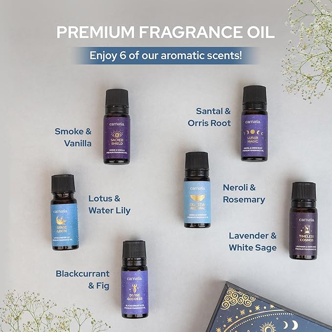 Carnatia Starry Spell Fragrance Oil Set – 6 Magical & Calming Aromatherapy Blends for Stress Relief, Relaxation & Emotional Wellness | Mystical Fragrance Oils for Diffusers, Massage & Meditation