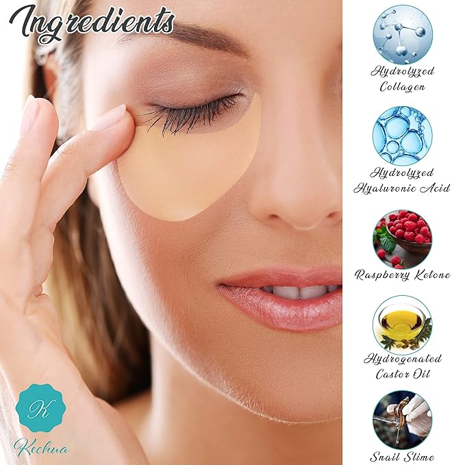 24K Gold Under Eye Patches For Wrinkles- Gold Eye Patches for Puffy Eyes - Dark Circles Under Eye Treatment - Anti-aging Golden Eye Mask with Hyaluronic Acid Vitamin D and E. 60 Eye Masks