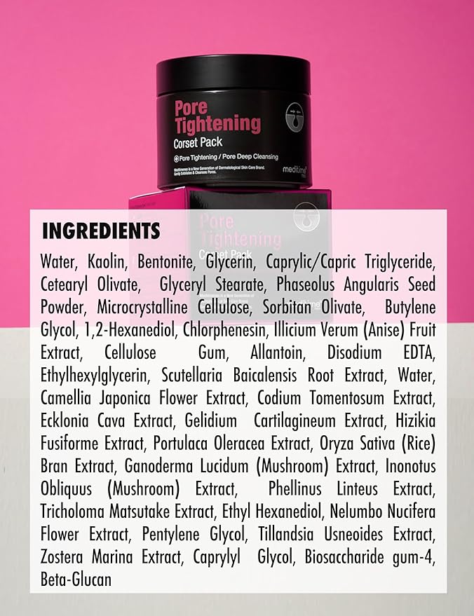 Meditime Pore Corset Pack | Sebum and Pore Minimizer Face Pack | Clay Mask for Blackheads and Pores | Korean Skincare Pore Cleaner & Nose Blackhead Remover | Deep Pore Remover Face Care (3.53 Fl Oz)