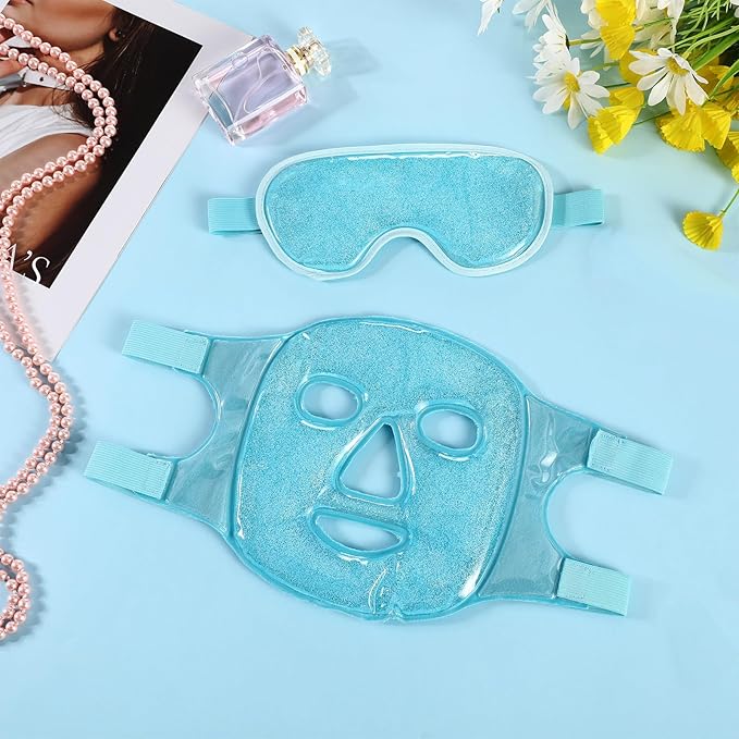 Geyoga Gel Ice Face Eye Mask Cooling Face Eye Masks for Reducing Puffiness, Dark Circles, Redness, Pain Relief, Migraine, Stress, Hot/Cold Pack Compress with Soft Plush Backing (Sky Blue)