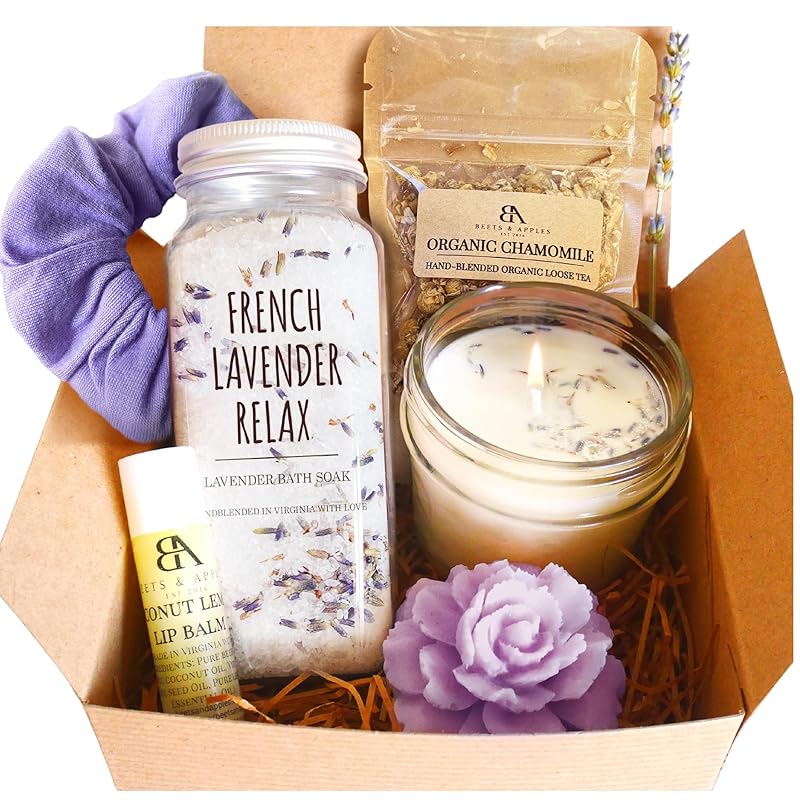 Beets and Apples Lavender Spa Gift Basket, Christmas Gift Baskets for Women, Holiday Gift Ideas for Her, Care gift pacakge, Lavender Spa Gift Set Handmade in USA (French Lavender)