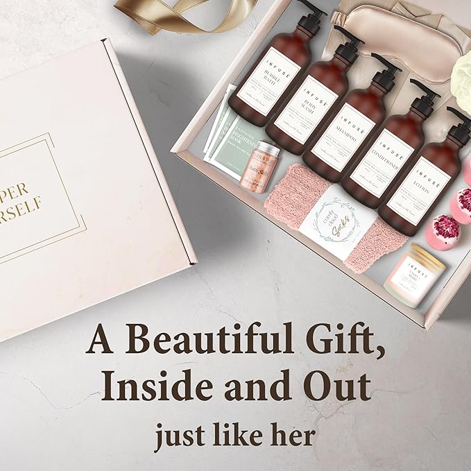 17-Piece Luxury Gift Set with Robe | Complete White Tea & Coconut Bath Collection | Self-Care Kit with Bath Bombs, Face Masks & Hair Care | Bridesmaid, Mom, Wife, Grandma or Loved Ones