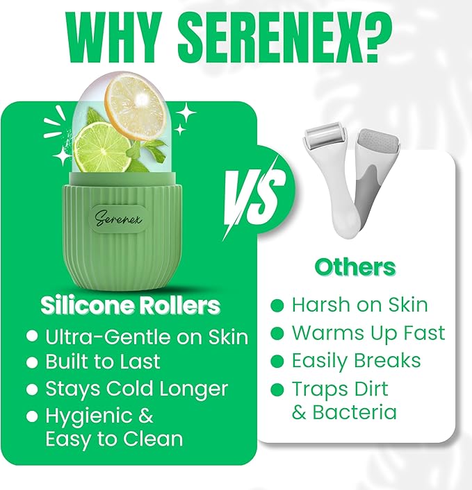 Ice Cube Roller for Face, Eyes & Neck โ Silicone Ice Face Roller for Puffiness, Redness, Migraines & Eye Bags โ Skin Tightening, Rejuvenation & Cryotherapy Massage Tool for Beauty & Skincare