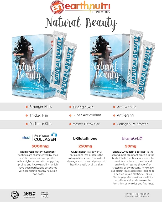 Marine Collagen Peptides Powder Supplement for Skin, Hair & Nails – Enhances Skin Elasticity & Hydration – Hydrolyzed Collagen – 5000mg per Serving – Non-GMO – Unflavored (30 Sticks Pack)