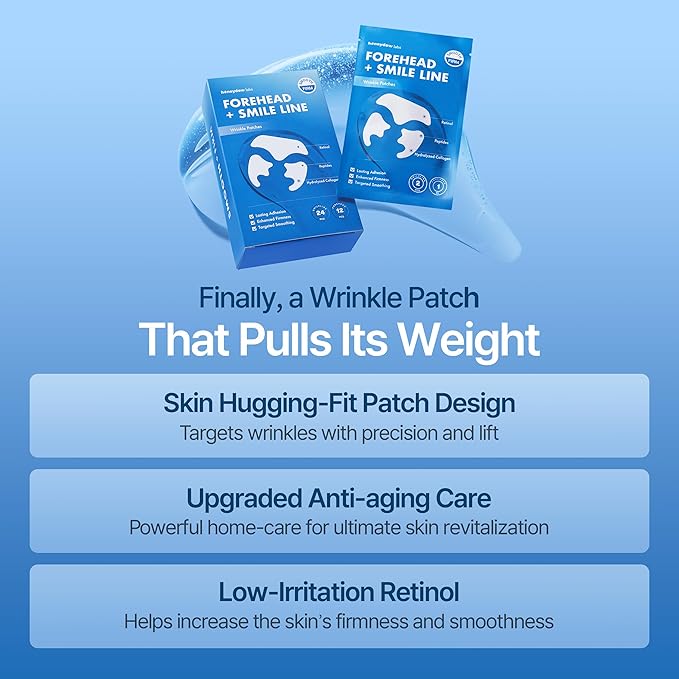 Forehead and Smile Line Wrinkle Patches - Anti Wrinkle Patches for Lip - Face Tape Overnight Self Care for Woman for Smoothing and Firming - Smile Line Patches (12 Pack)