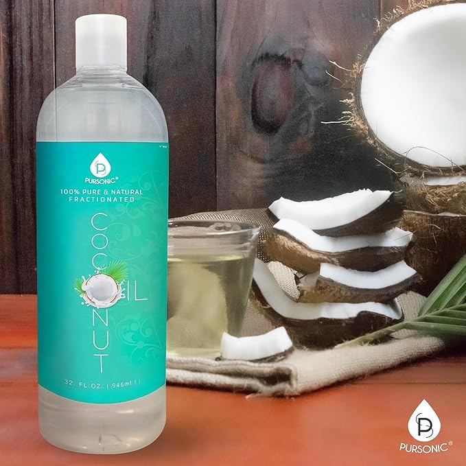 Pursonic Pure Unscented Fractionated Coconut Oil - 32 Oz Multipurpose Oil for Skin, Hair, Body Massage & Makeup Removal - Carrier Oil for Essential Oils and Aromatherapy