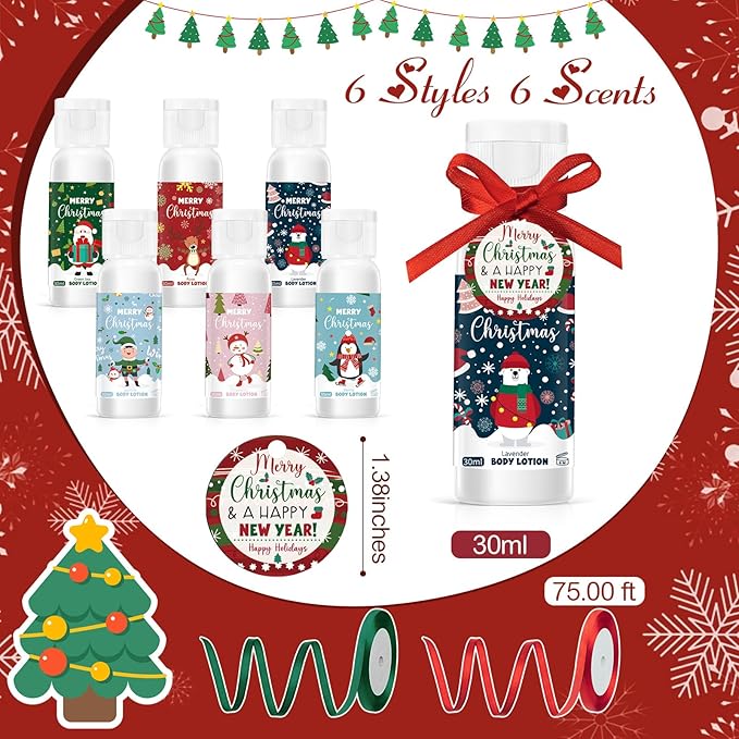 48 Set Christmas Hand Cream Gift Moisturizing Hand Lotion for Women Travel Size Lotion for Christmas Party Favors with Card for Xmas Mother Teacher Stocking Stuffer