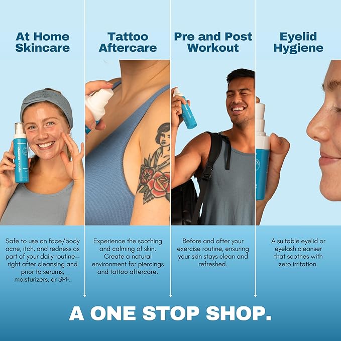 Hypochlorous Acid Spray – Eyelid Cleanser, HOCl Face & Skin Mist for Acne, Eczema & Irritation – Multi-Purpose Skin Repair – Post-Workout, Scalp & Sensitive Skin, Travel Size - 2 oz