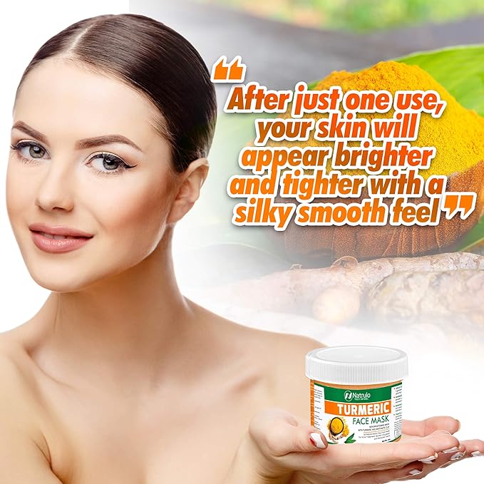 Natrulo Turmeric Face Mask - Skin Brightening Mask with Turmeric and Bentonite Clay - All-Natural Face Mask for Acne Treatment - Boosts Circulation and Removes Toxins - Turmeric Detox Clay Face Mask