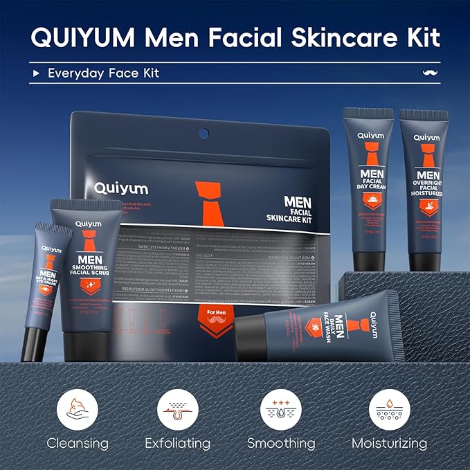 Mens Gifts for Christmas, Mens Skin Care Set, Mens Facial Care Kit, Anti-Aging Skin Care Routine for Men: Face Wash, Scrub, Men's Evening Moisturizer & Day Cream, Eye Cream Beauty Gifts for Him 5-Pack