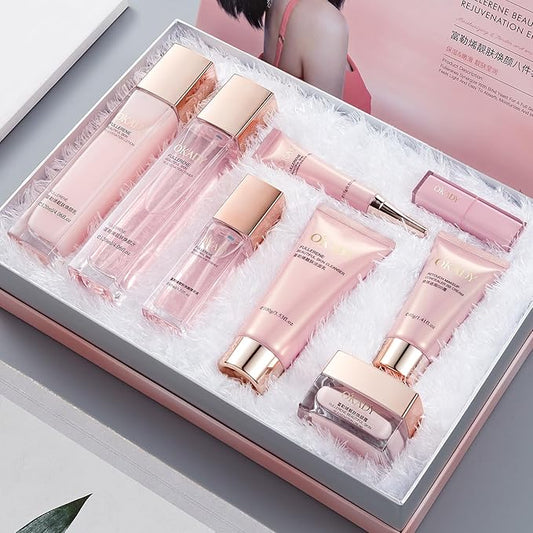 8-in-1 Skincare & Makeup Gift Set with Antioxidant Complex – Cleanser, Toner, Lotion,Serum, Eye Cream,BB Cream & Velvet Lip Color – Hydrating Routine for All Skin Types, Daily Glow Essentials 