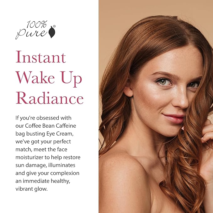 100% PURE Coffee Bean Caffeine Face Cream Glowing Skin Care Anti Aging Youthful Boost Caffeinated Facial Moisturizer with Hyaluronic Acid & Niacinamide for Women & Men - 1.7 fl oz