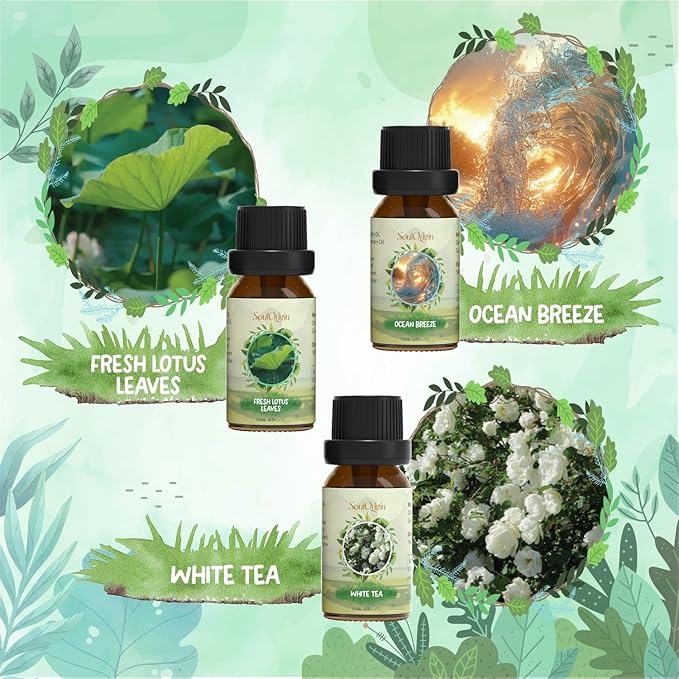 Nature Fragrance Oils Set, Essential Oil Gift Set for Diffuser, Natural Scent Diffuser Oil for Candle Making-Fresh Cut Grass, Mountain Air, Bamboo, Ocean Breeze, Fresh Lotus Leaf, White Tea