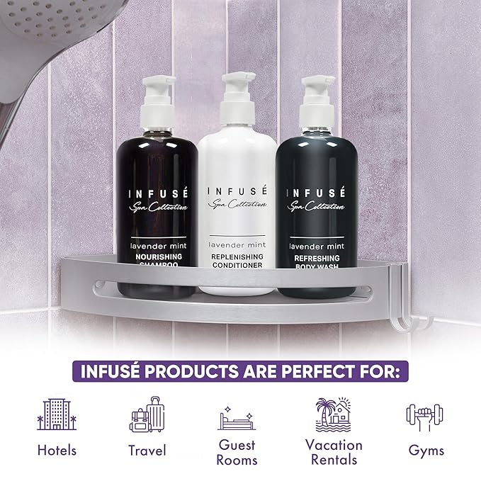 1-Shoppe Infuse Lavender Mint Spa Collection Amenities Set | 10.14 oz Pumps | Shampoo, Conditioner, Hand/Body Wash, Lotion