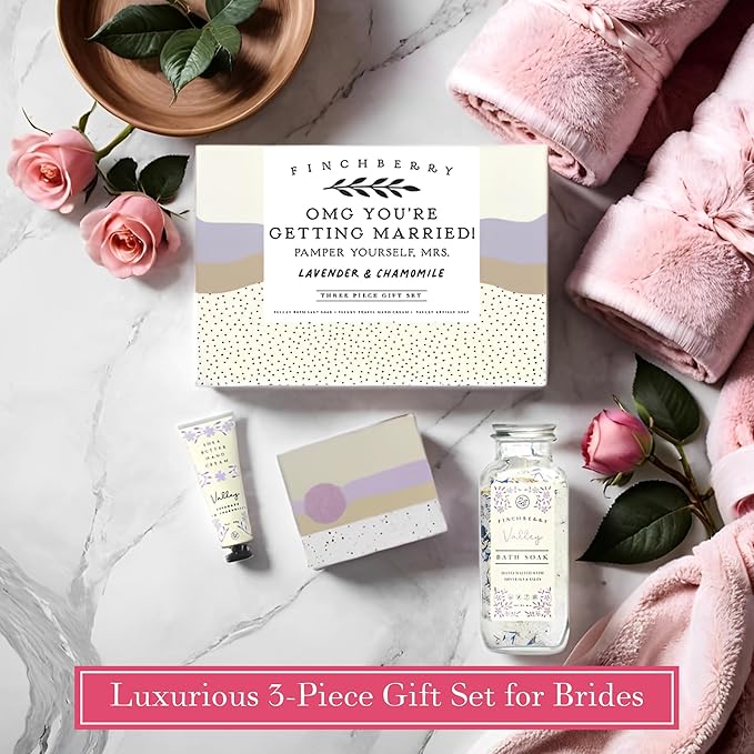 FinchBerry OMG You're Getting Married Gift Set โ 3-Piece Wedding Gift for Couples, Mr. & Mrs., Bridal Shower, Bride-to-Be โ With Luxurious Soap Bar, Hand Cream & Bath Soak โ Ideal Wedding Surprise!