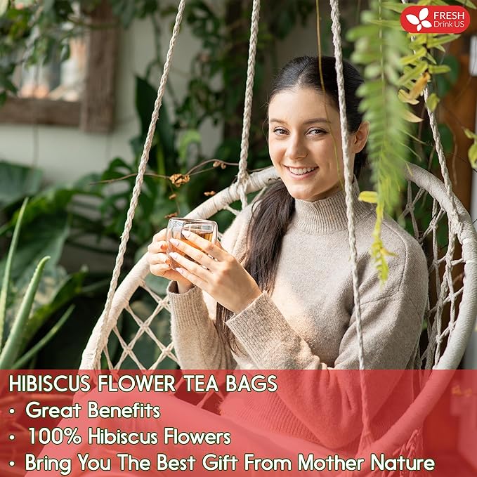 FreshDrinkUS, Premium 140 Hibiscus Flowers Tea Bags, 100% Natural, Handmade, Pure from Hibiscus Flowers. Loose Flower Hibiscus Herbal Tea. Hibiscus Flower Tea. No Sugar/Caffeine/Gluten, Vegan.