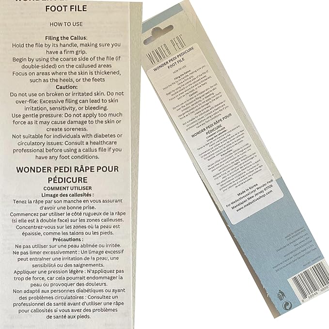 Made in Germany Double Sided Foot File Callus Remover, Stainless Steel and Emery Sides Feet Scrubber, Professional Pedicure Foot Care Tool Rasp, Long Lasting Foot Buffer, Heel Scraper, Wonder Pedi