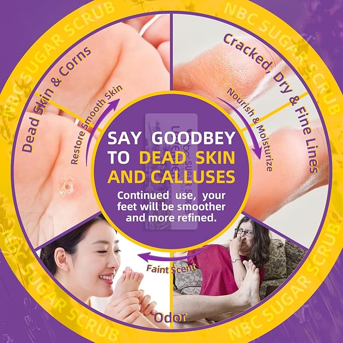 Foot Exfoliating Scrub, Sugar Scrub, Dead Skin Remover for Feet, Individually Packaged Foot Scrub Smooths, Hydrates, Detoxifies Tired and Dry Cracked Feet 16 Packs per Box, Lavender