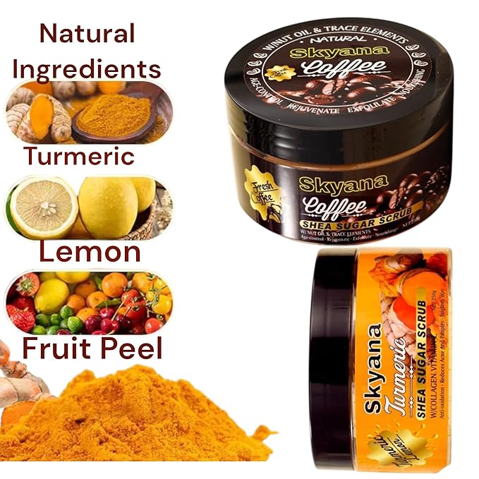 Organic Lemon&turmeric Shea Sugar Scrub with Collagen, Vitamin C, 250g, Brightening Body and face Scrub.Anti-oxidation removal pimples.Exfoliator.