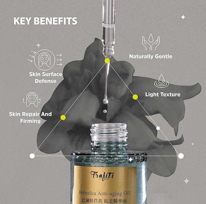 Haberlea Oil โ Natural Anti-Aging Moisturizer for Dry Skin, Fine Lines & Wrinkles, Lightweight Face Oil for Hair & Body โ All Skin Types โ Made in Taiwan โ 25ml / 0.85 fl oz